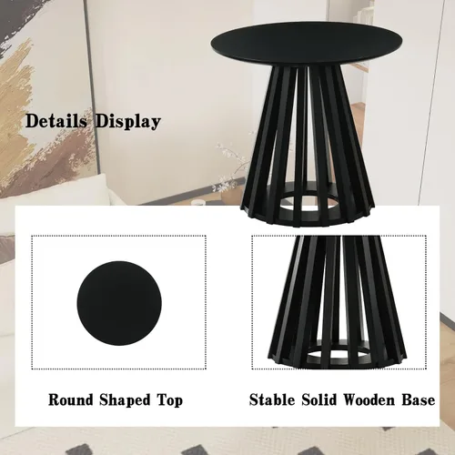 Vista 6 de DUOMAY Mesa auxiliar redonda moderna con base geométrica, mesa auxiliar de madera natural para sala de estar, dormitorio, sala de estar, oficina