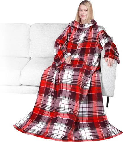 Vista 13 de PAVILIA Wearable Blanket with Sleeves for Adult Women Men, Cozy Fleece Warm Wrap Throw with Arms, Gifts for Christmas, Wife