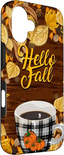 Vista 3 de Funda para iPhone 16 Hello Fall Leaves Coffee Cup Pumpkin Autumn Thanksgiving Case