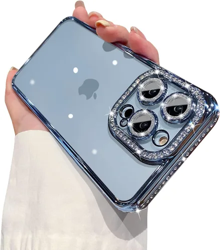 Vista 9 de Funda compatible con iPhone 11 Pro Max con protector de lente de cámara de diamante con purpurina, bonita funda de cristal transparente a prueba