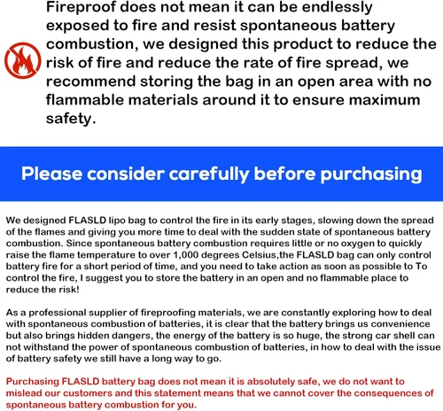 Vista 7 de FLASLD Large Fireproof Lipo Bag for 100Ah Lithium Battery Storage and Charging, 14 x 7.8 x 9.5in Waterproof Box for Documents and Valuables