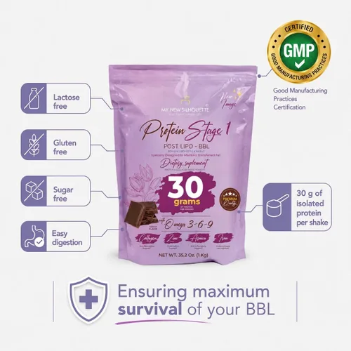 Vista 2 de MI NUEVA SILUETA Post BBL Stage 1 Proteína médica con Omega 3, 6 y 9. Mejorada con 1.06 oz de proteína aislada por batido + colágeno (chocolate)