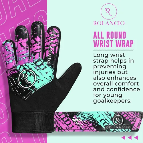 Vista 4 de Rolanicio Guantes de portero Guantes de portero para niños con doble protección para la muñeca Guantes de fútbol de material de látex