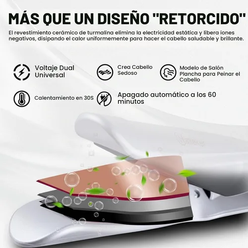 Vista 3 de Hatteker Plancha y rizador de pelo 2 en 1, alisador de pelo plano Plateado