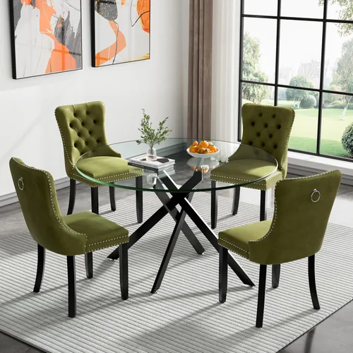 Vista 130 de Juego de mesa de comedor de cristal plateado moderno de 47 pulgadas para 2, juego de mesa de comedor de cocina redonda de 3 piezas con patas