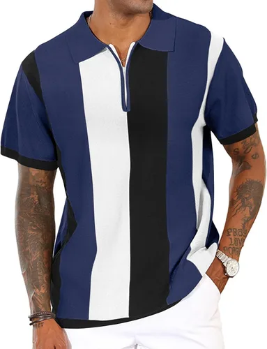 Vista 10 de Camisas polo de moda para hombre, camisas de punto vintage a rayas, camisas de golf casuales ajustadas