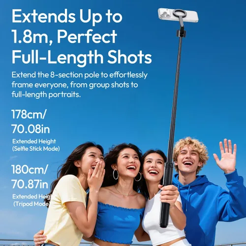 Vista 5 de ULANZI - Trípode magnético para teléfono de 71 pulgadas, apertura y cierre automático para selfie con control remoto N52 Strong Magnetism, 4-Leg