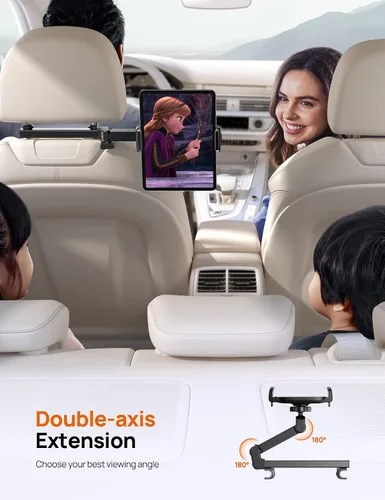 Vista 2 de Aomiker Soporte para iPad reposacabezas de automóvil – [Brazo extensible] Soporte ajustable para tablet 2025 para asiento trasero del automóvil