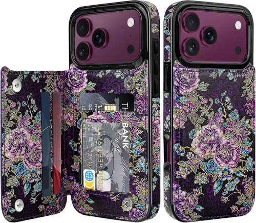 Vista 10 de Bizzib Funda tipo cartera para iPhone 17e con tarjetero, piel sintética de alta calidad, ranuras para tarjetas, protección contra caídas, a prueba