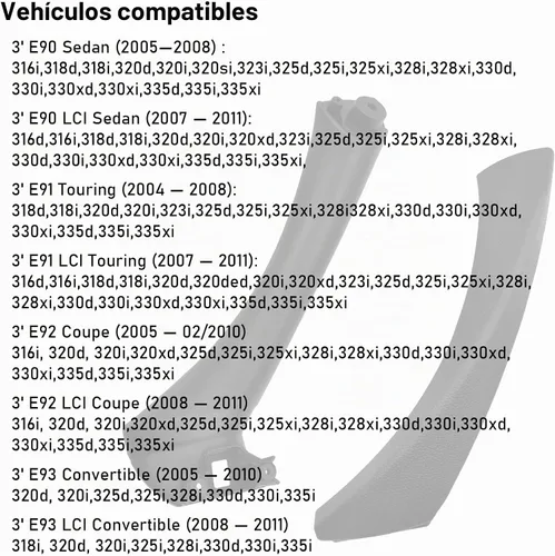 Vista 2 de Jaronx Compatible con BMW Serie 3 Manija de puerta E90/E91/E92/E93 2004-2011, juego de 6 piezas de repuesto de manija de puerta interior izquierda