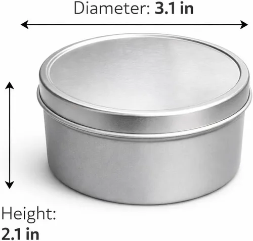 Vista 2 de Recipiente redondo de aluminio con tapa, plateado, almacenamiento reutilizable para velas, cremas, especias, viajes