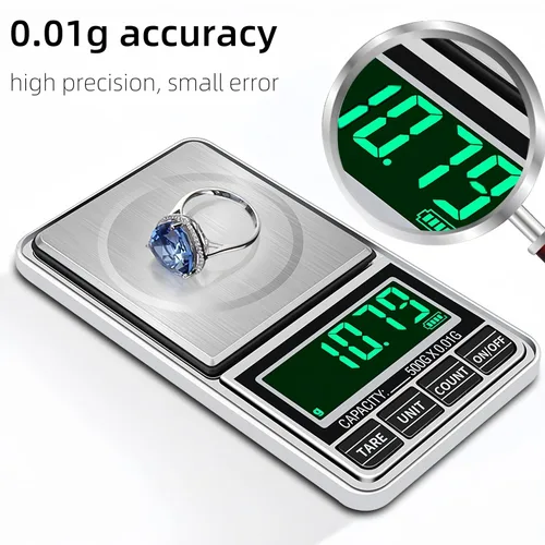 Vista 2 de Báscula digital de bolsillo para joyería de 7.05 oz, 0.00 oz, precisión recargable por USB, portátil, mini gramo, báscula de alimentos para moneda
