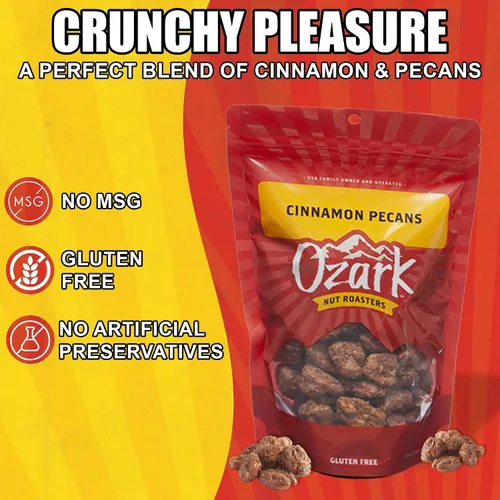 Vista 3 de OZARK NUT ROASTERS: Nueces pecanas recubiertas de canela, aperitivos con sabor a especias de canela, nueces confitadas gourmet de clase mundial