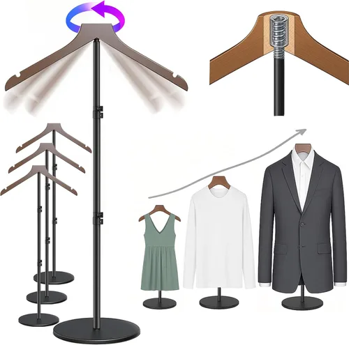 Vista 14 de Soporte para camisetas (negro, 44.5 pulgadas con soporte para sombreros, 1 unidad)
