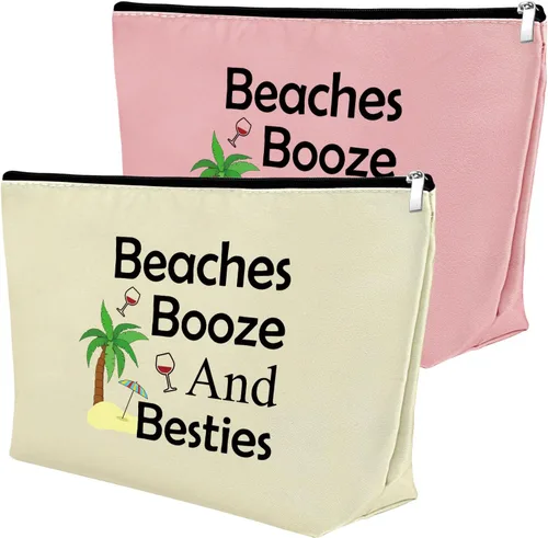 Vista 11 de Mxrymvu Regalos de playa para mujeres, bolsa de maquillaje, regalos para amantes de la playa, 2 piezas beige.