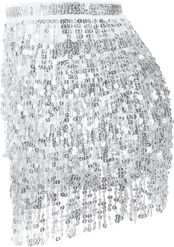 Vista 5 de 2 piezas lentejuelas borla falda vientre danza cadera bufanda rendimiento lentejuelas falda cinturones cuerpo accesorios para mujeres niñas