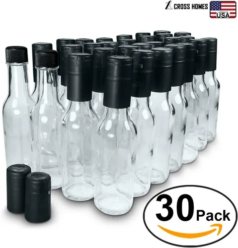 Vista 2 de Dasher - Botellas de salsa picante de 3 onzas, botellas vacías de vidrio transparente con cápsulas retráctiles, botella de vino pequeña con bandas