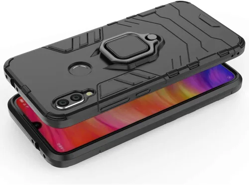 Vista 6 de Funda de teléfono para Xiaomi Redmi Note 7 Pro con cubierta protectora de pantalla de vidrio templado y soporte de anillo magnético Soporte híbrido