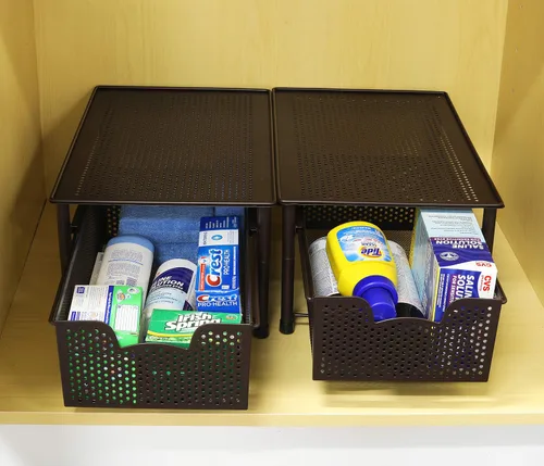 Vista 5 de Simple Houseware - Organizador con cajones de cesta apilables para gabinete, bronce