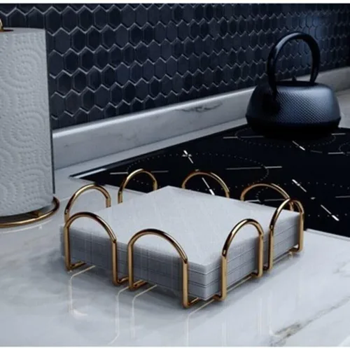 Vista 4 de Napkin Holder Gold Metal Square Vertical Cafe Napkin Dispenser Tabletop Paper Kitchen Napkin Holder - Gold