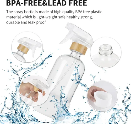 Vista 5 de HOMBYS Botellas vacías de vidrio de bambú con protección de funda de silicona, recipientes de vidrio transparente recargables de 17 onzas