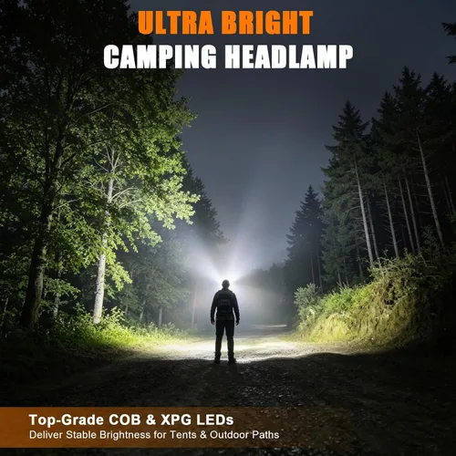 Vista 4 de Linterna frontal LED recargable, linterna súper brillante con luz roja Motion sensor head lights for forehead, 5 modes, lightweight & waterproof