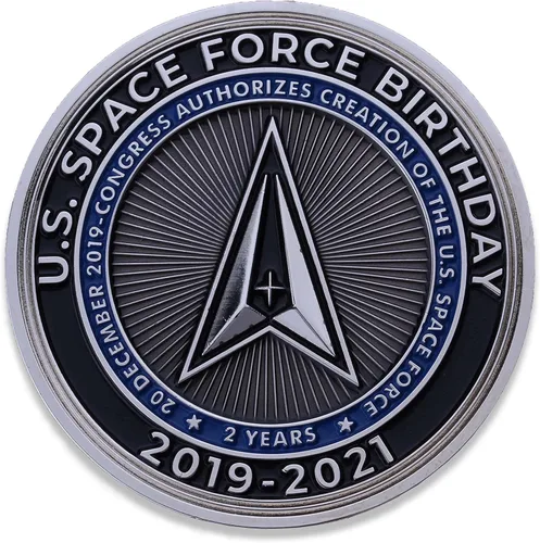 Vista 2 de ¡Moneda de desafío de bola de cumpleaños de la Fuerza Espacial 2021! Diseñada para veteranos militares, producto oficial de la Fuerza Espacial