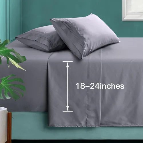 Vista 70 de Manyshofu Juego de sábanas de tamaño individual con bolsillos extra profundos, sábanas y fundas de almohada de 1800 hilos de lujo para hotel, juego