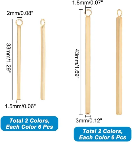 Vista 3 de UNICRAFTALE Metal Bar Charms Stainless Steel Bar Pendants Golden & Stainless Steel Color Charms Metal Necklace DIY Pendant for Earrings Jewelry