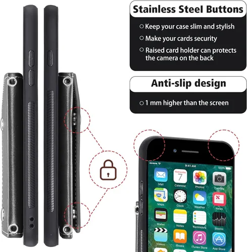 Vista 8 de Asuwish Funda de teléfono para iPhone 7/8/SE 2020/2022 con protector de pantalla y tarjetero correa cruzada iPhone7 iPhone8 7s 8s i SE2020 SE2022