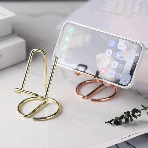 Vista 3 de Soporte para teléfono celular, soporte para tarjetas de visita, soporte para teléfono móvil, base de cable de metal para teléfono celular Dorado