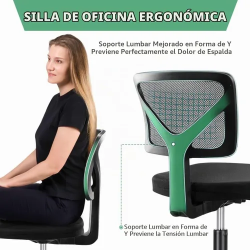 Vista 4 de Silla de oficina de malla sin brazos, silla de escritorio ergonómica con respaldo bajo, sillas giratorias ajustables para computadora para espacios