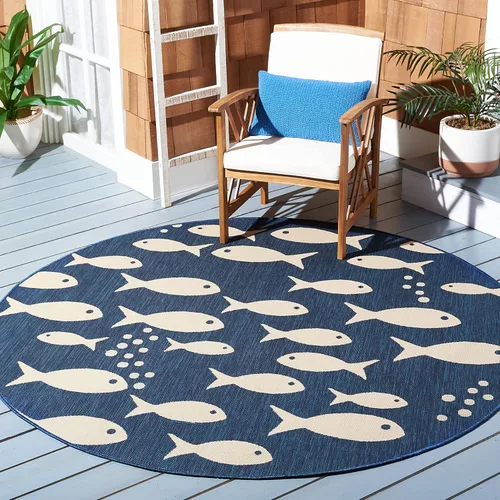 Vista 12 de SAFAVIEH Alfombra lavable para exteriores, colección Patio de 2.3 x 12 pies, color azul y beige, no desprende pelusa y fácil de limpiar, ideal