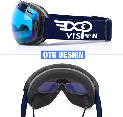 Vista 2 de EXP VISION Gafas de esquí de snowboard para hombres, mujeres y jóvenes, antiempañamiento OTG, gafas de nieve de invierno, lentes desmontables