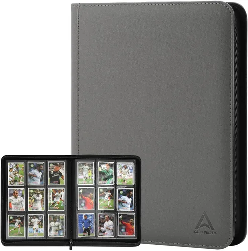 Vista 11 de Arkeiliy Carpeta de tarjetas con 9 bolsillos, bolsillos de doble cara con 30 fundas, soporte para tarjetas coleccionables con cremallera de alta