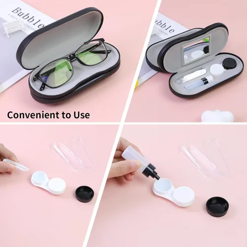 Vista 5 de Estuche 2 en 1 para Lentes de Contacto y Anteojos para Mujeres, Hombres y Niños, Estuche Duro Portátil de Doble Cara para Anteojos de Viaje