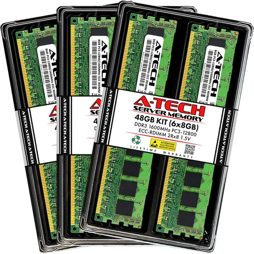 Vista 147 de A-Tech 4GB DDR3 1333MHz PC3-10600R ECC RDIMM 1Rx4 Rango único 1.5V Registrado DIMM 240-Pin Módulo de actualización de memoria RAM de servidor
