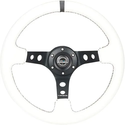 Vista 2 de NRG Innovations NRG-RST-006RR-BS – Volante reforzado - Volante deportivo de 350 mm (3 pulgadas de profundidad) - Radios negros con agujeros cuero