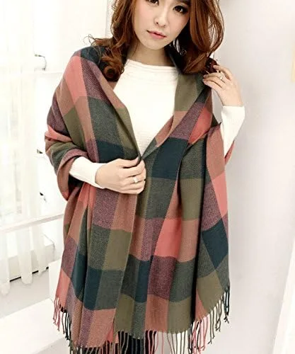 Vista 5 de Wander Agio bufanda larga y a la moda para mujer, diseño a cuadros, cálida, chal para invierno