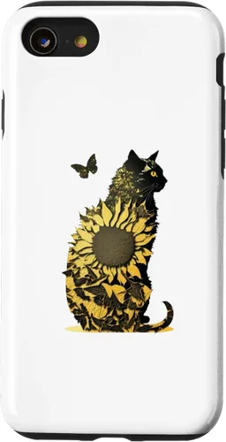 Vista 13 de Funda de arte con combinación de girasol y gato negro para iPhone 15
