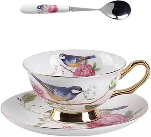 Vista 10 de Honorable Taza de café, capuchino, taza de té, con platillo para leche, porcelana de hueso fino, esmalte reactivo, 6.8 onzas-1 unidad