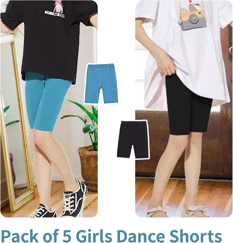 Vista 6 de Pantalones cortos de ciclismo transpirables para niñas, paquete de 5 unidades, pantalones cortos deportivos activos, pantalones cortos de ciclismo