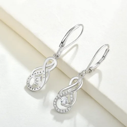 Vista 5 de Starchenie Pendientes Infinity Pendientes colgantes de plata de ley, pendientes de palanca con piedras preciosas trenzadas