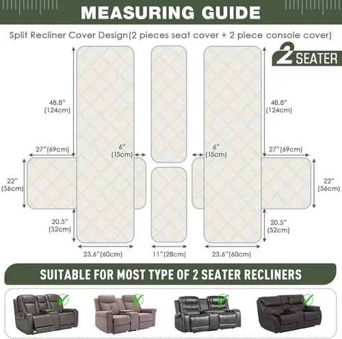Vista 2 de TAOCOCO - Funda impermeable para sofá biplaza reclinable con consola central, 2 plazas
