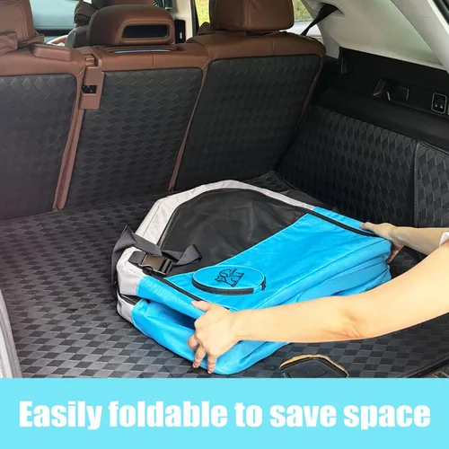 Vista 7 de Jaula portátil grande para mascotas para viajes en automóvil, 24 x 22 x 25 pulgadas, plegable para perros y gatos con cinturón de seguridad y correa