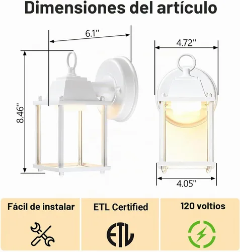 Vista 6 de LIT-PaTH Lámpara de pared con luz de diodo emisor de luz (LED) para exteriores, accesorios de iluminación de pared para porche, 3000K 9.5W 800