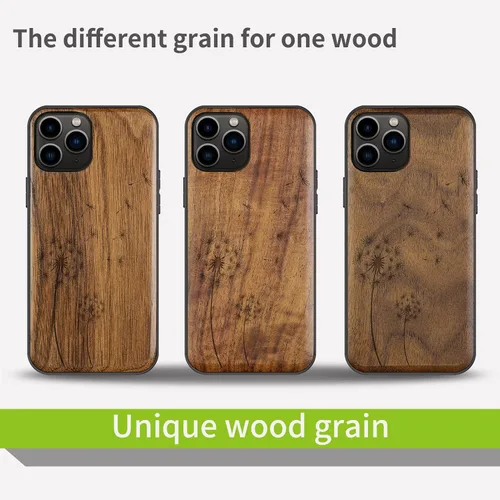 Vista 7 de Carveit Funda de madera para iPhone 11 Pro Max [madera natural y TPU suave negro] a prueba de golpes, protector de teléfono de madera único Nuez-11