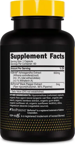 Vista 4 de Primaforce KSM-66 Extracto de raíz de Ashwagandha (600 mg) 60 cápsulas vegetarianas - 5% Withanólidos con BioPerine