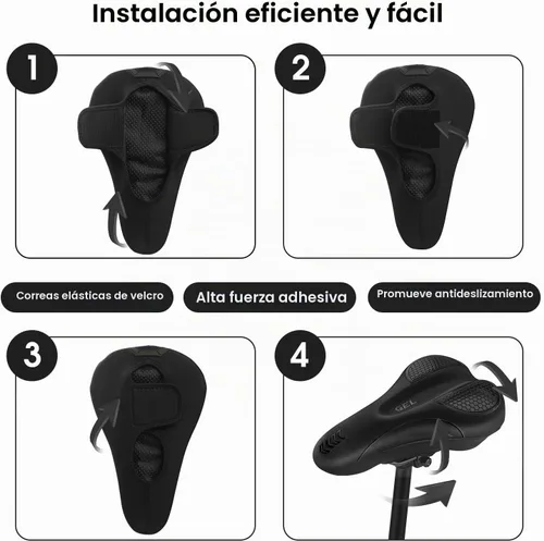 Vista 5 de Cojín de asiento de bicicleta – Funda de asiento de bicicleta de gel acolchada para hombres y mujeres, cómodo sillín de bicicleta suave compatible