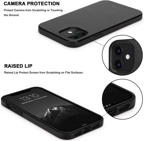 Vista 4 de TENDLIN Compatible con iPhone 12 Case/iPhone 12 Pro Funda Premium de cuero TPU Hybrid Cover (negro)